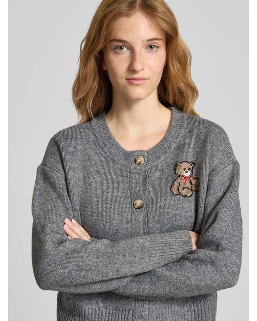 ONLY Gray Relaxed Fit Strickjacke mit Motiv-Print Modell 'TEDDY'
