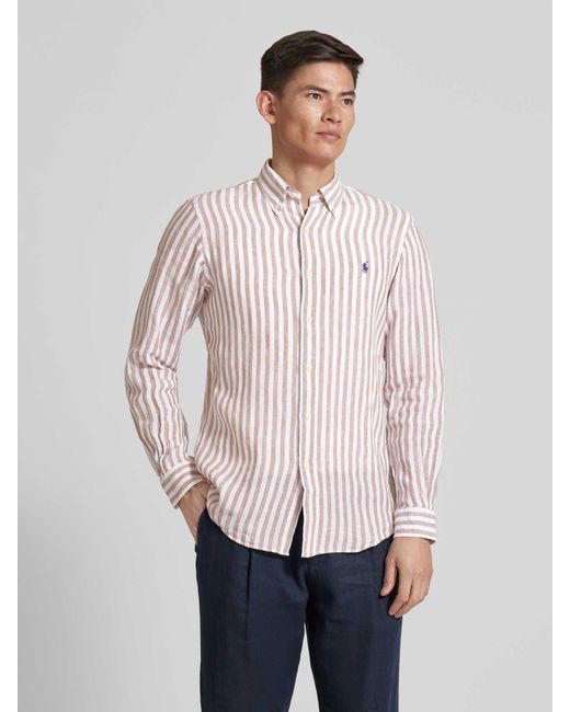 Polo Ralph Lauren Custom Fit Leinenhemd mit Streifenmuster in Pink für Herren