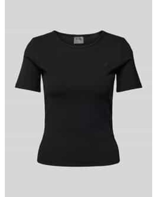 Guess T-shirt Met Geribde Ronde Hals in het Black