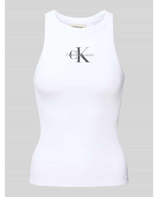 Calvin Klein White Tanktop Mit Label-Stitching Und Rundhalsausschnitt