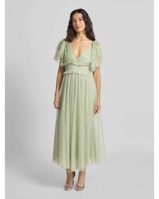 LACE & BEADS Green Knielanges Cocktailkleid mit V-Ausschnitt