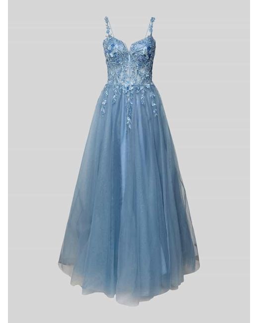 Unique Blue Abendkleid mit Spitzenbesatz