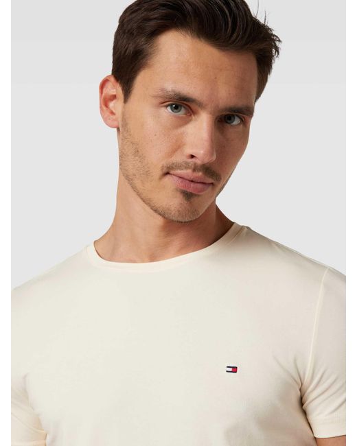 Tommy Hilfiger Slim Fit T-shirt Met Logostitching in het Natural voor heren
