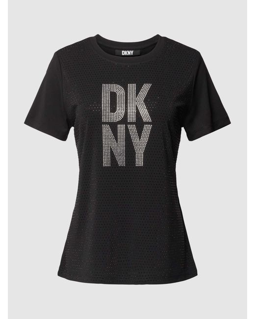 DKNY T-shirt Met Logo Van Siersteentjes in het Black