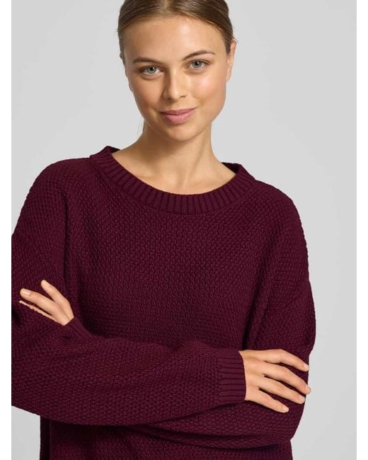 MORE&MORE Purple Relaxed Fit Pullover in Strick-Optik mit überzogenen Schultern
