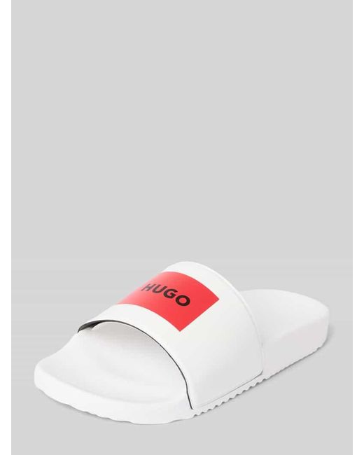 HUGO Slides mit Label-Patch Modell 'Timein' in White für Herren