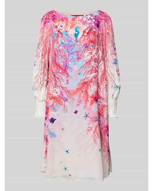 Marc Cain Pink Knielanges Kleid aus Viskose mit Allover-Muster