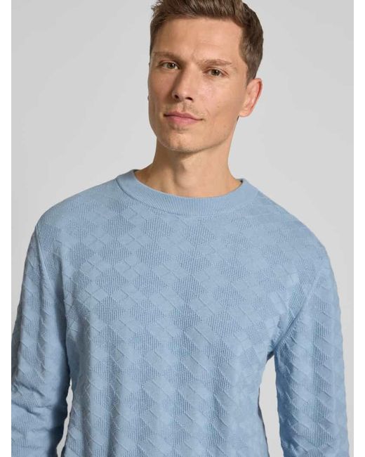 HUGO Strickpullover mit gerippten Abschlüssen Modell 'Sargyle' in Blue für Herren