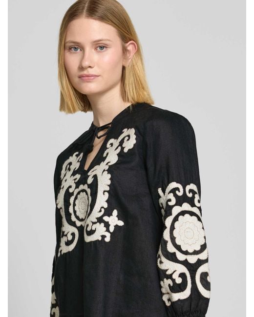 Emily Van Den Bergh Blouse Van Linnen Met Tuniekkraag in het Black