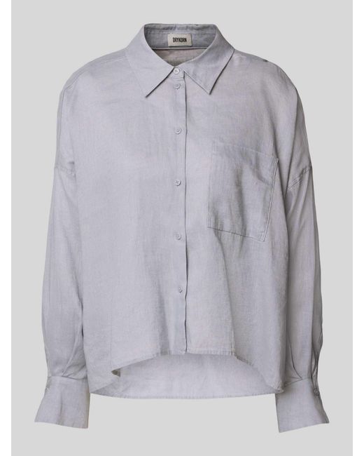 Drykorn Relaxed Fit Linnen Blouse Met Borstzak, Model 'Namida' in het Gray