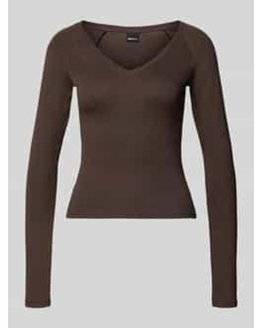 Gina Tricot Slim Fit Shirt Met Lange Mouwen Met V-Hals in het Brown