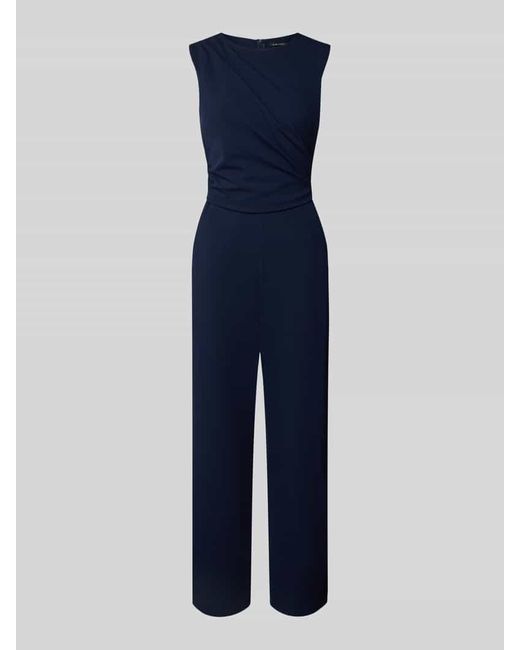 Swing Blue Jumpsuit mit Rundhalsausschnitt und Raffungen