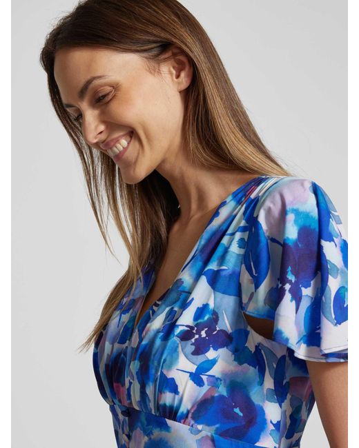 Adrianna Papell Midi-jurk Met V-hals in het Blue