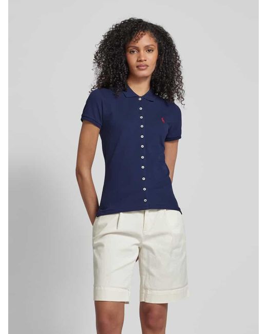 Polo Ralph Lauren Blue Slim Fit Poloshirt mit durchgehender Knopfleiste