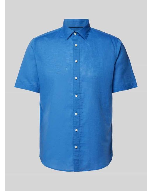 Jake*s Slim Fit Leinenhemd mit Kentkragen in Blue für Herren