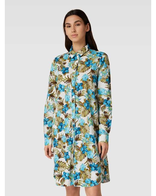 0039 Italy Blue Knielanges Hemdblusenkleid mit floralem Muster