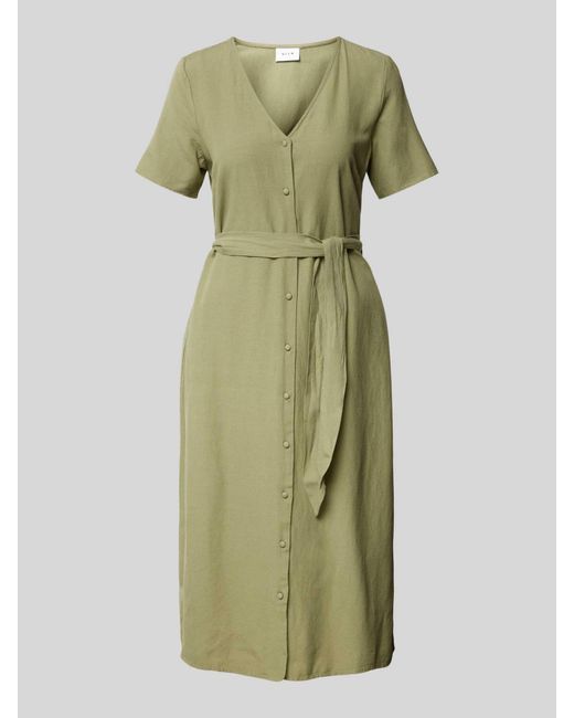 Vila Green Knielanges Kleid mit Bindegürtel Modell 'PRISILLA'