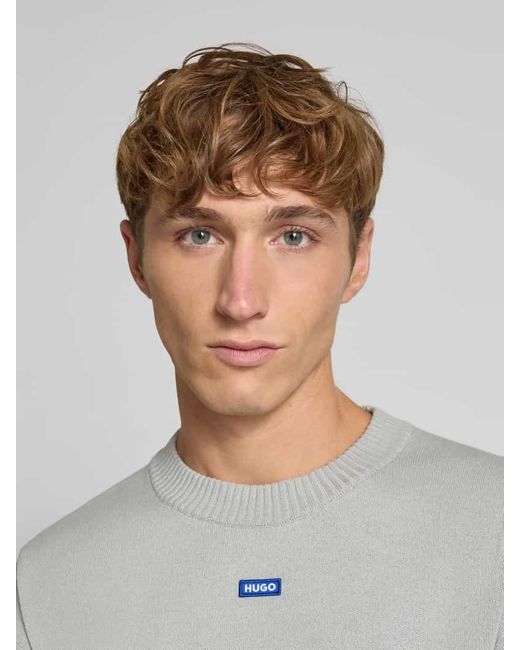 HUGO Regular Fit Strickpullover aus Baumwoll-Mix Modell 'SAN CASEY' in Gray für Herren