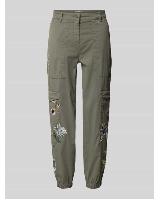 Cambio Green Tapered Fit Cargohose mit floralem Stitching Modell 'CARO'