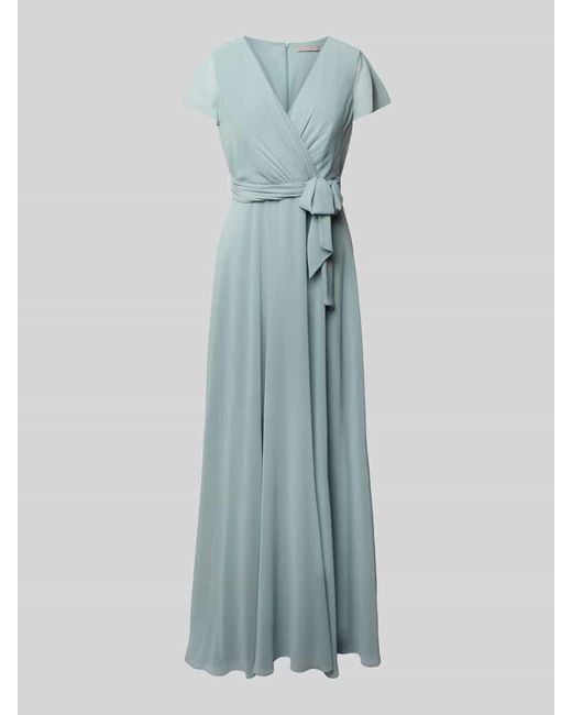 Christian Berg Cocktail Blue Kleid in Wickel-Optik mit V-Ausschnitt und Bindegürtel