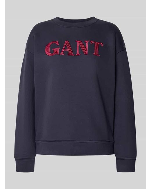 Gant Blue Sweatshirt mit Rundhalsausschnitt und Label-Stitching