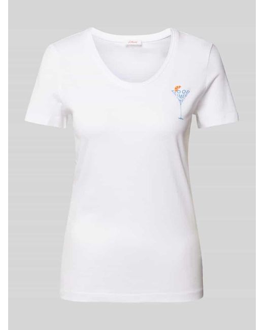 S.oliver White T-Shirt mit Motiv-Print