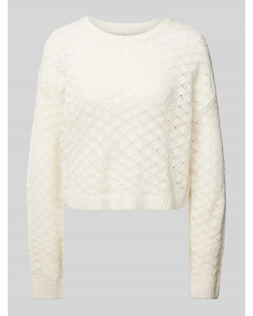 ONLY White Regular Fit Strickpullover Mit Lochstrickmuster Modell 'Miami'