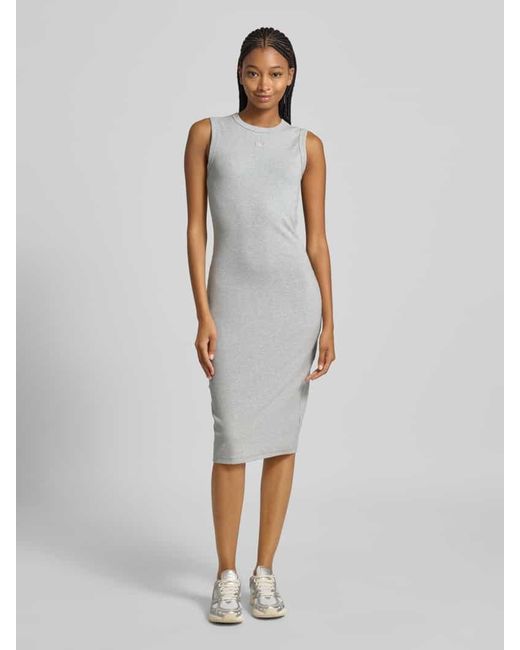 Calvin Klein White Midikleid mit Logo-Badge