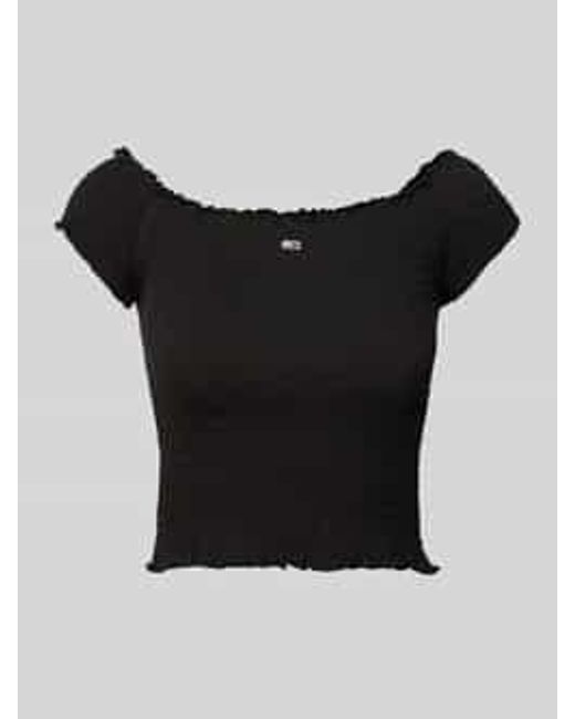 Tommy Hilfiger Slim Fit Korte Top Met Gesmokte Inzetten in het Black