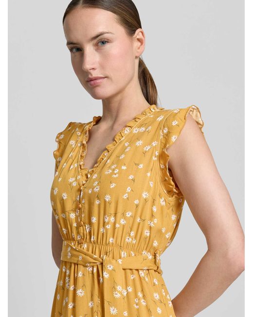 Apricot Mini-Jurk Van Viscose Met Strikceintuur En Kapmouwen in het Yellow