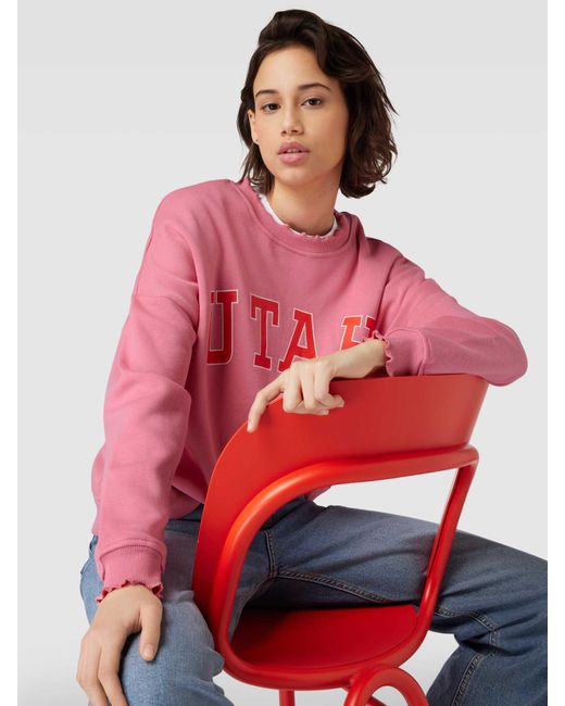 Pieces Sweatshirt Met Motiefprint in het Pink