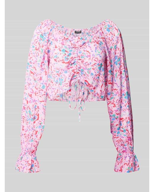 Pieces Pink Cropped Blusentop mit Allover-Muster