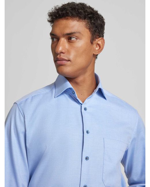 Eterna Comfort Fit Zakelijk Overhemd Met Structuurmotief in het Blue voor heren