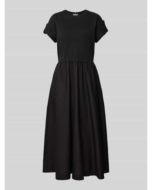 Tommy Hilfiger Black Fit-and-Flare Midi-Kleid mit goldfarbenen Knöpfen