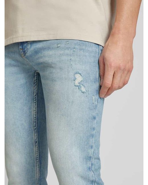 Boss Slim Fit Jeans im Destroyed-Look Modell 'Delaware' in Blue für Herren