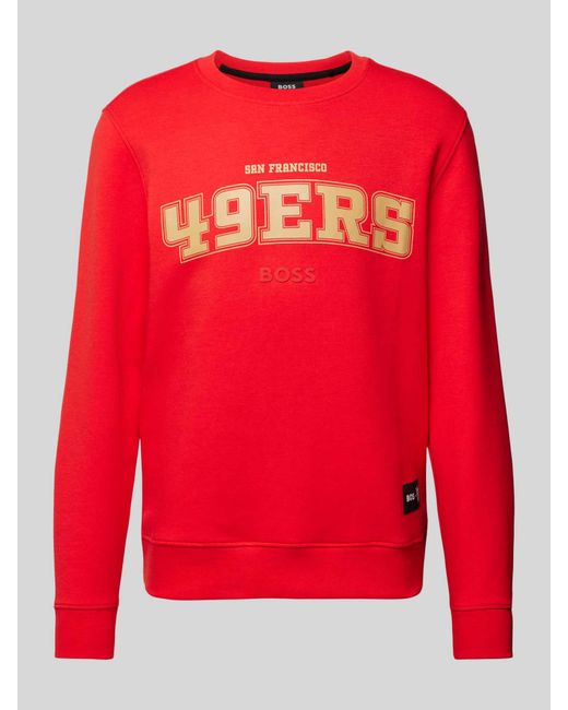 Boss Sweatshirt Met Labelpatch, Model 'Nfl' in het Red voor heren