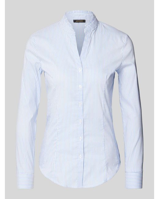 MORE&MORE Slim Fit Overhemdblouse Met Opstaande Kraag in het Blue