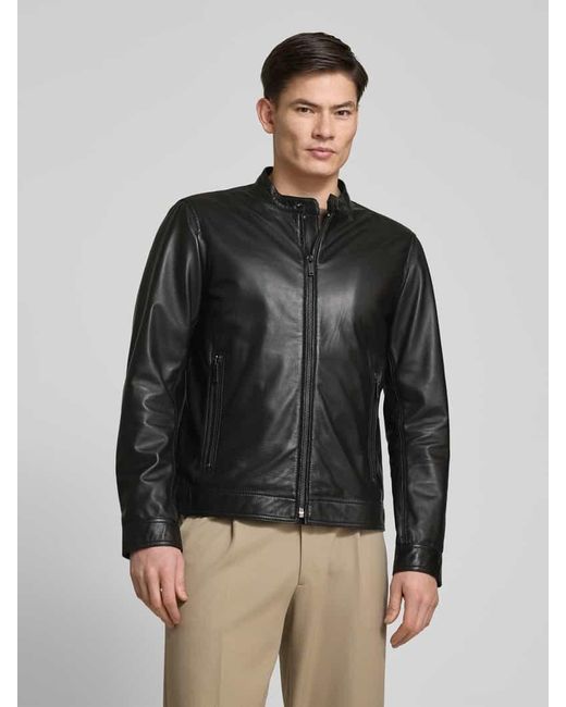Strellson Slim Fit Lederjacke mit Reißverschlusstaschen Modell 'JACE' in Black für Herren