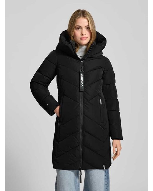 Khujo Black Regular Fit Steppmantel mit Logo-Print Modell 'Darka'