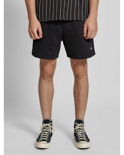 Tommy Hilfiger Regular Fit Sweatshorts mit Logo-Patch Modell 'BEACH' in Black für Herren