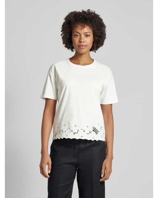 Mango White T-Shirt mit Lochstickerei Modell 'DAHLIA'