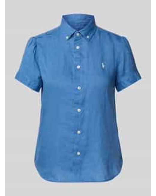 Polo Ralph Lauren Regular Fit Linnen Blouse Met Button-downkraag in het Blue