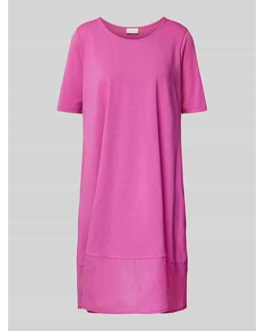 Milano Italy Pink Knielanges T-Shirt-Kleid mit Rundhalsausschnitt