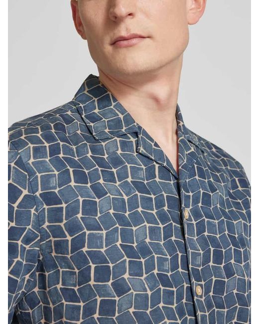 Marc O' Polo Regular Fit Leinenhemd mit Allover-Print in Blue für Herren