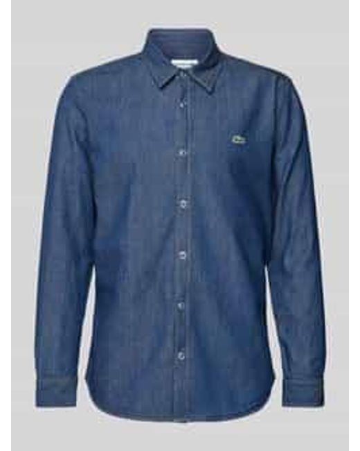 Lacoste Regular Fit Jeansoverhemd Met Logobadge in het Blue voor heren
