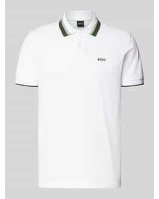 Boss Regular Fit Poloshirt Met Labelprint, Model 'Paddy' in het White voor heren
