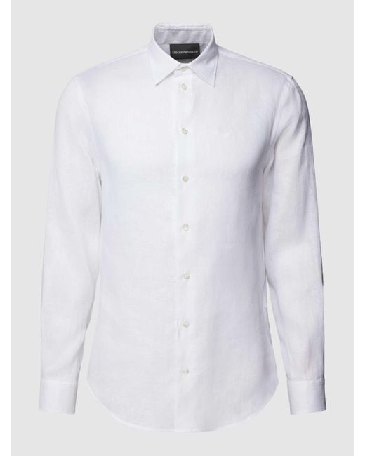 Emporio Armani Slim Fit Freizeithemd mit Logo-Stitching in White für Herren