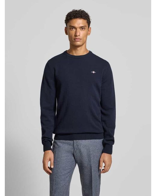 Gant Strickpullover aus reiner Lammwolle mit gerippten Abschlüssen in Blue für Herren
