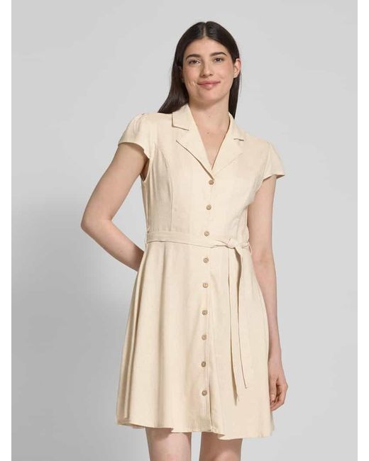Apricot Natural Hemdblusenkleid aus Viskose-Leinen-Mix mit Bindegürtel