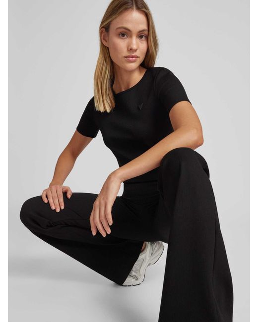 Guess T-shirt Met Geribde Ronde Hals in het Black